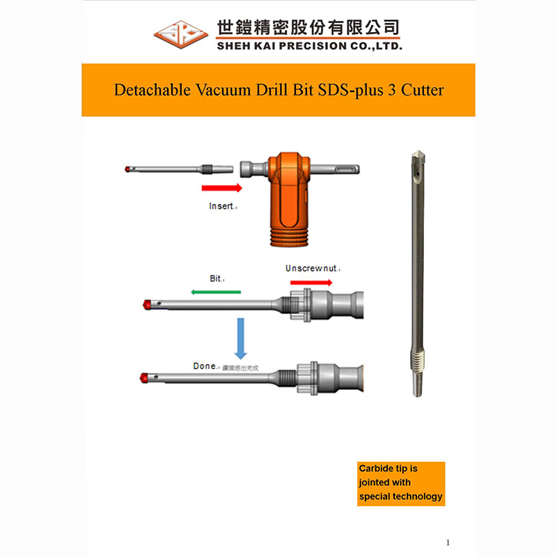 Innovative Detachable SDS Plus Hammer Vacuum Drill Bit 3 Cutter Full Carbide Tip 5.0mm