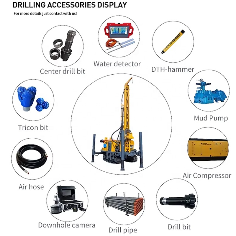 Factory Hongwuhuan300 Rotary Drilling Rig 300m Steel Crawler Water Well Drilling Machine Underground Borehole Pump Diesel Engine