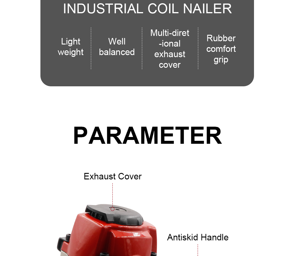 CRN45 Pneumatic Construction Coil Nail Gun Asphalt Shingle Fastening Tools for House Siding Installation Air Coil Roofing Nailer Spec 3