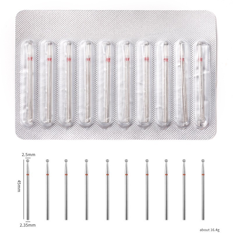 Detachable Individual Aluminum Foil Pack 10Pcs Diamond Nail Drill Bits Set for Nail Dead Skin Polishing