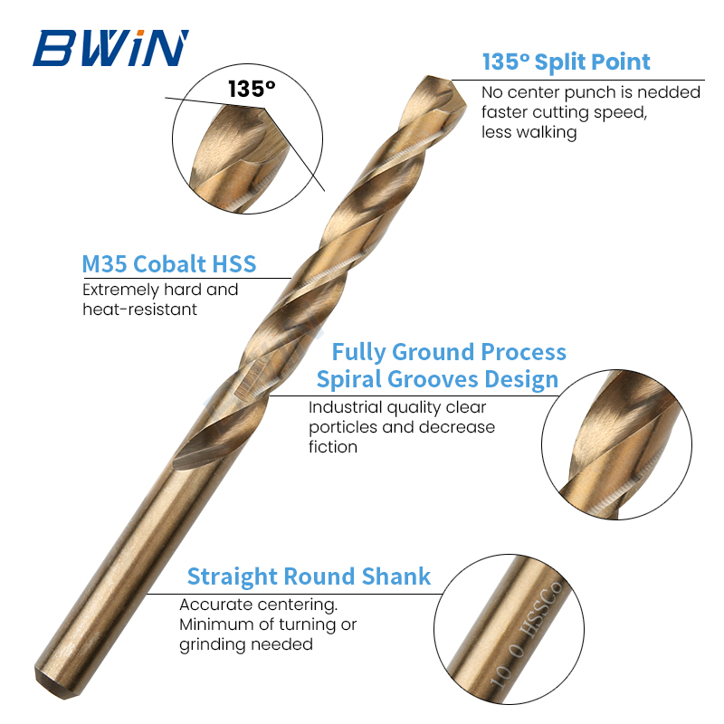 DIN 338 5pcs 1mm 2.4mm 3.2mm 4.9 M35 Cobalt Titanium Metal Drill Bit HSS 4mm HSS Twist Drill Bits For Metal Drilling
