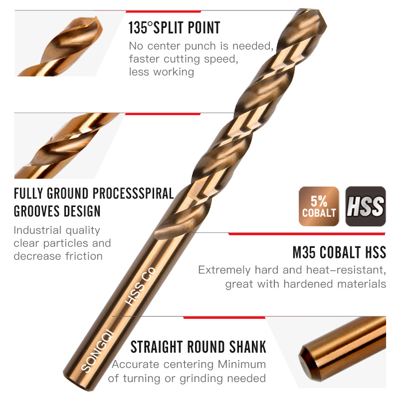 Industrial Grade German HSS M35 Cobalt 5% Parallel Coated Twist Drill For Stainless Steel/Steel/Metal Brocas Helicoidal
