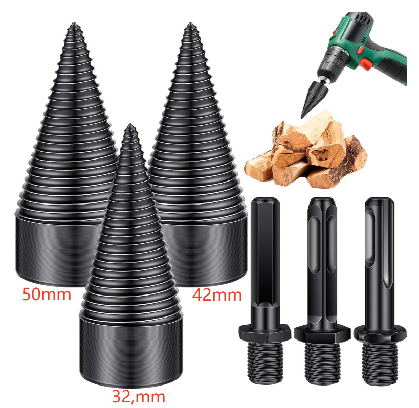 Firewood Log Splitter Drill Bit Wood Splitter Removable Cones Kindling Wood Splitting Logs Bits Wood Drill Bit