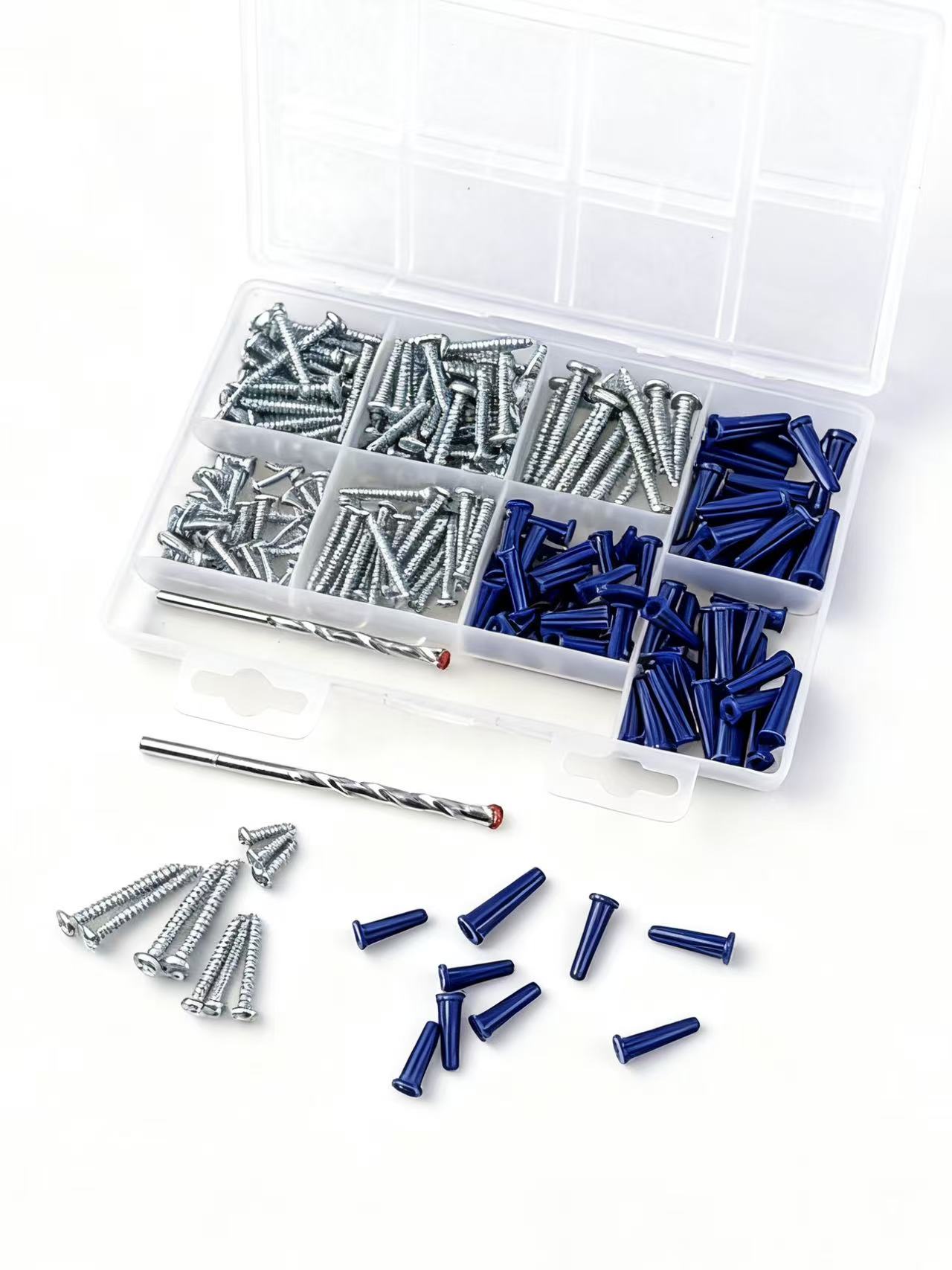 Expansion Anchors Set Plastic Universal Screwdriver Set Flat Head Open Bolt Self Drilling Screws Concrete &amp; Drywall Tool Set