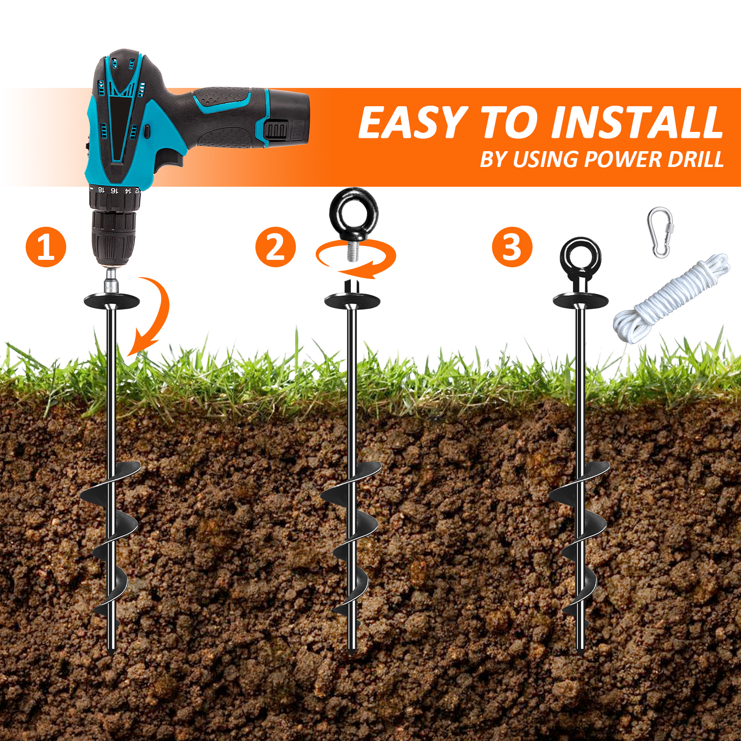Reliable Screw in Anchors Easy to Install Ground Fixing Tool