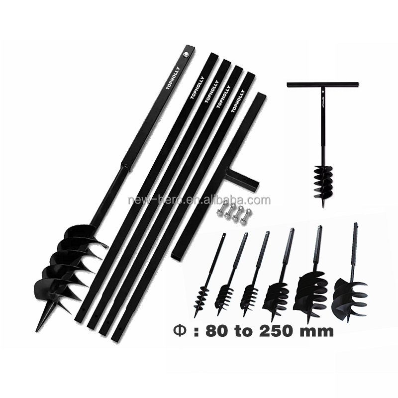 Manual 6" Garden Earth Auger with 4 Extension Tube Detachable Digging Tools Set Hand Drill Digger Post Hole Ground Auger Bit Kit