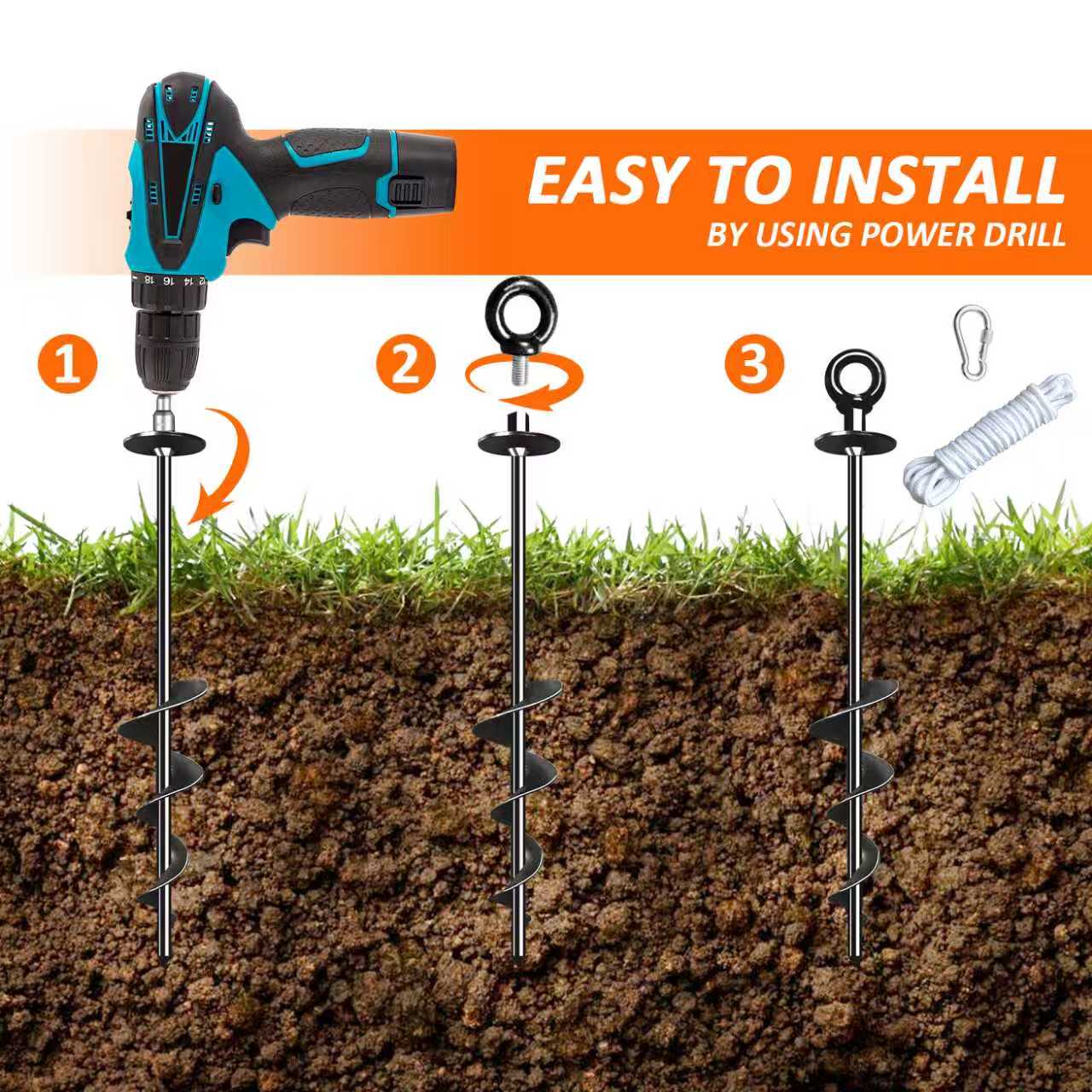 Reliable Screw in Anchors Easy to Install Ground Fixing Tool