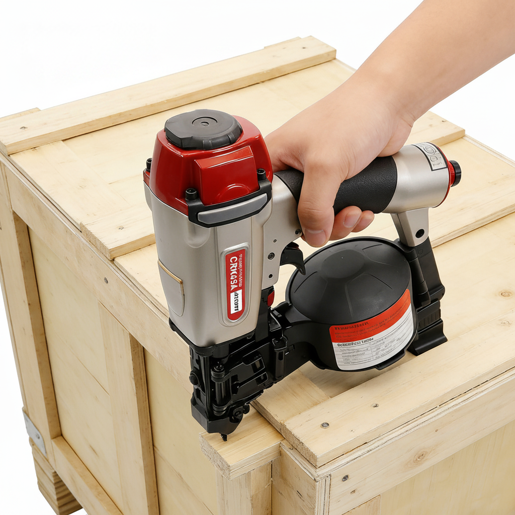 CRN45 Pneumatic Construction Coil Nail Gun Asphalt Shingle Fastening Tools Action Scene 2