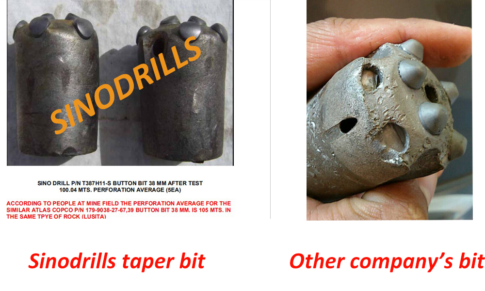 Tapered rock drill bit after using conditions