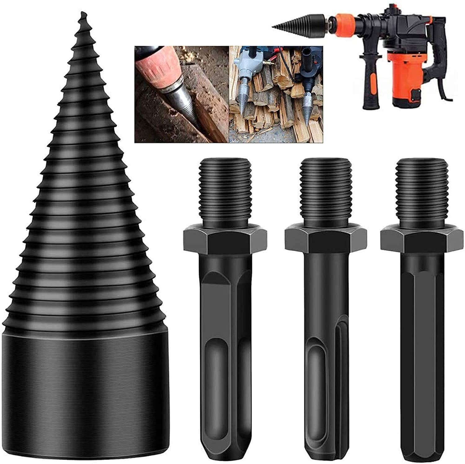 Hot Power Tool Drill Bits Heavy Duty Removable Firewood Log Splitter Drill Bits Cone Driver for Woodworking Top Selling Product