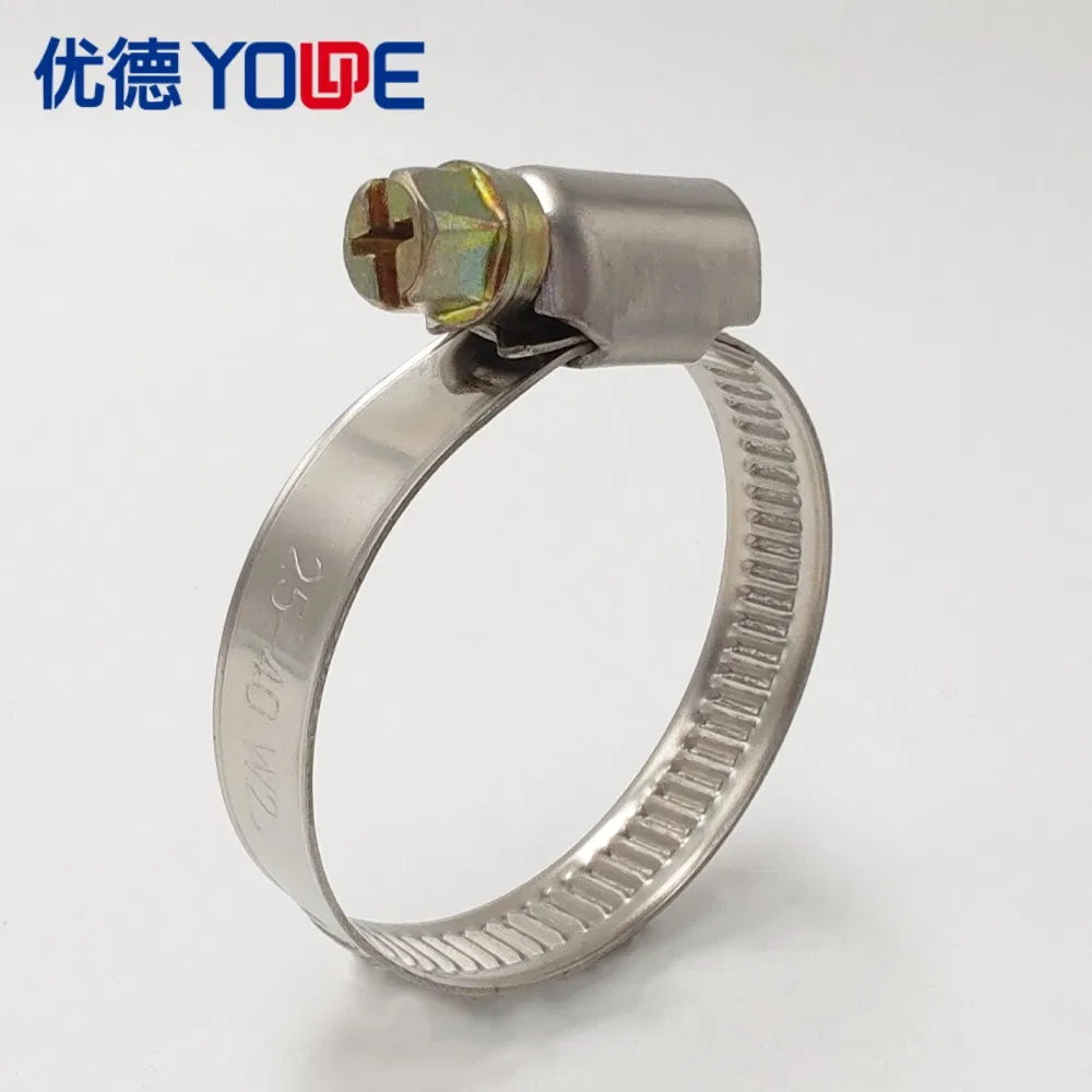 Embossed Non-Perforated Worm Gear Clamp with Symmetric Welded Housing, Stainless Steel German Middle Type Hose Clip for Automotive