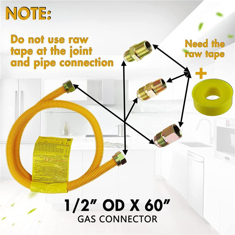Hot Sale Gas Line Connector for Dryer (1/2 48inch) , Gas Hose Connector Kit for Stove, Water Heater, Gas Log, Gas Connector