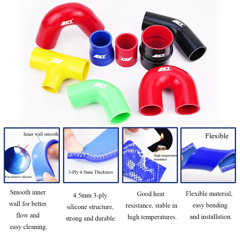 High Temp Resistant Customized Size 45/90/120 Degree 3-6 Ply Reinforced 51/63/75mm Radiator Intercooler Coolant Braided Flexible Auto Intake Turbo Silicone Hose