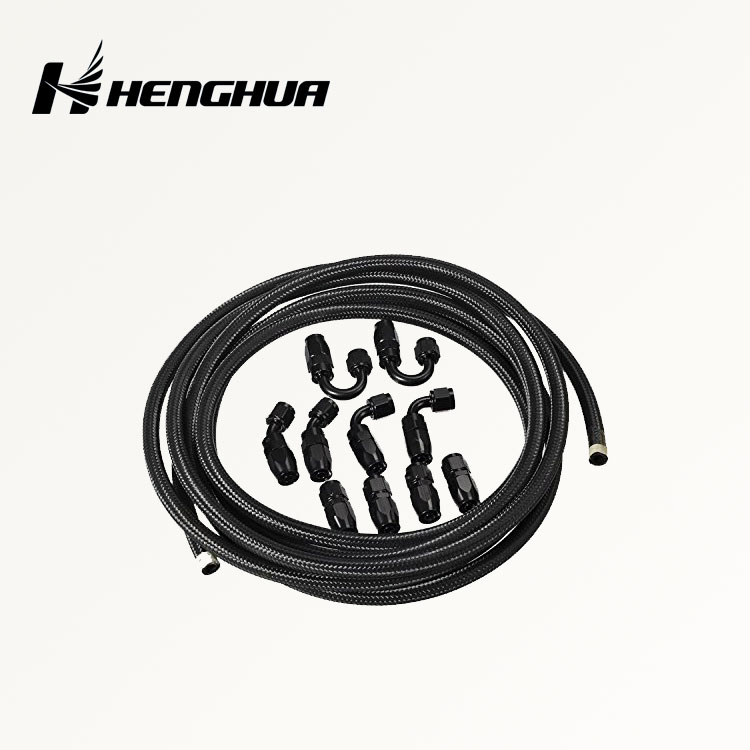 An4 4an -4 NBR Rubber Black Nylon Braided Oil Cooler Gas Fuel Hose Line and Fitting Kit for Automotive Racing