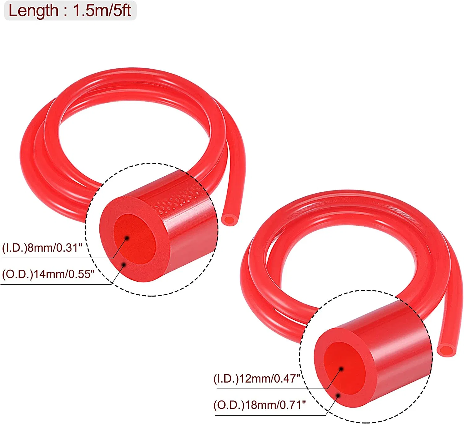 Vacuum Silicone Tubing Hose 5/32" 1/4" 5/16" 1/2" ID 1/8" Wall Thick 5FT Red High Temperature for Engine
