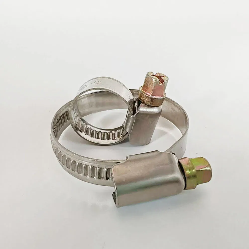 Embossed Non-Perforated Worm Gear Clamp with Symmetric Welded Housing, Stainless Steel German Middle Type Hose Clip for Automotive