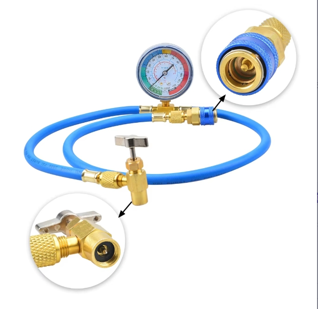 24 Inch Car R134A AC Charge Hose with Gauge for Refrigerant Recharge Kit