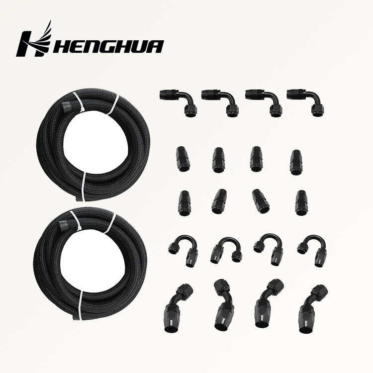 An4 4an -4 NBR Rubber Black Nylon Braided Oil Cooler Gas Fuel Hose Line and Fitting Kit for Automotive Racing
