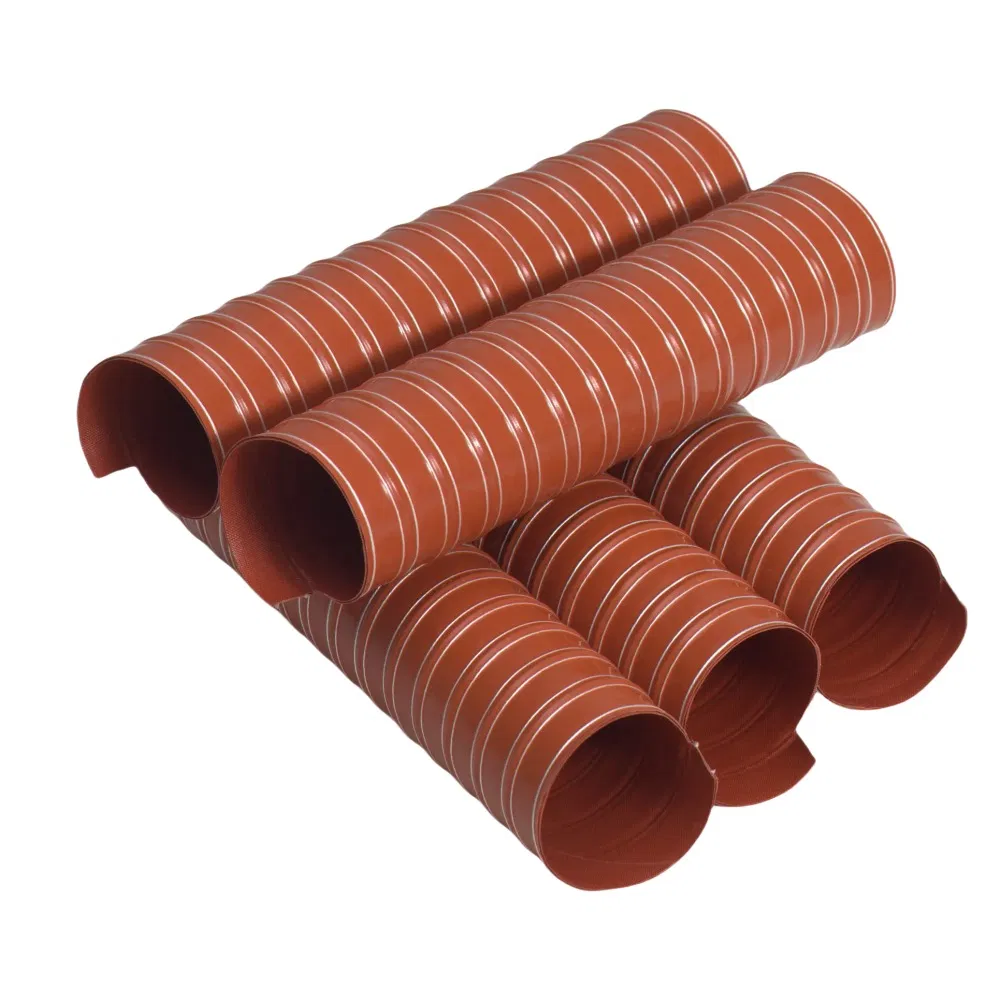 High Temperature Temp Ducting Heat Resistance Resistant Orange Black Ducting 2 Ply Silicone Duct Glass Fiber Fabric Wire Reinforced Air Flexible Hose