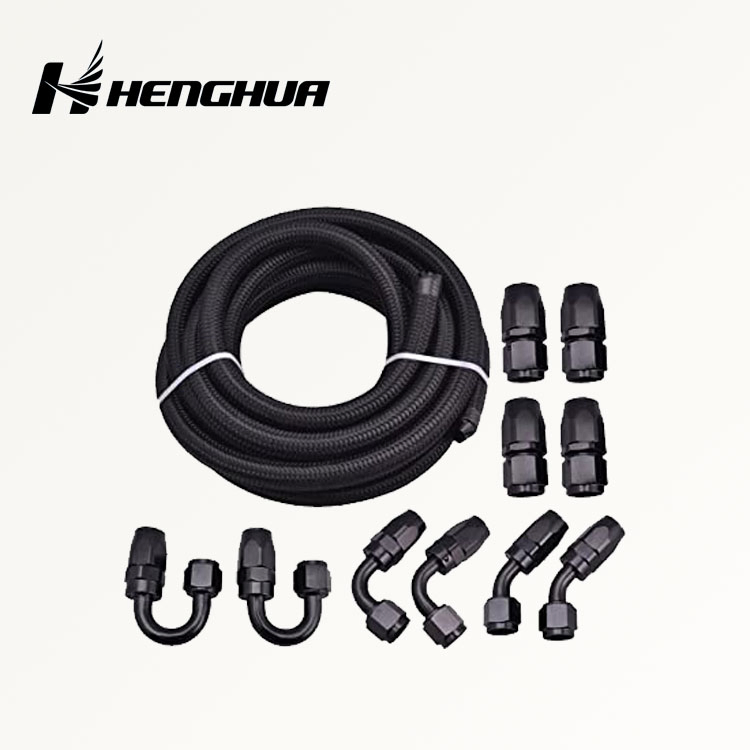 An4 4an -4 NBR Rubber Black Nylon Braided Oil Cooler Gas Fuel Hose Line and Fitting Kit for Automotive Racing