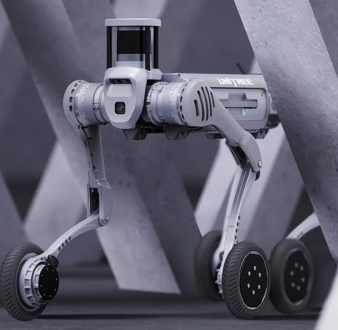 Human-Computer Interaction Quadruped High Technology Robot Dog with Wheels