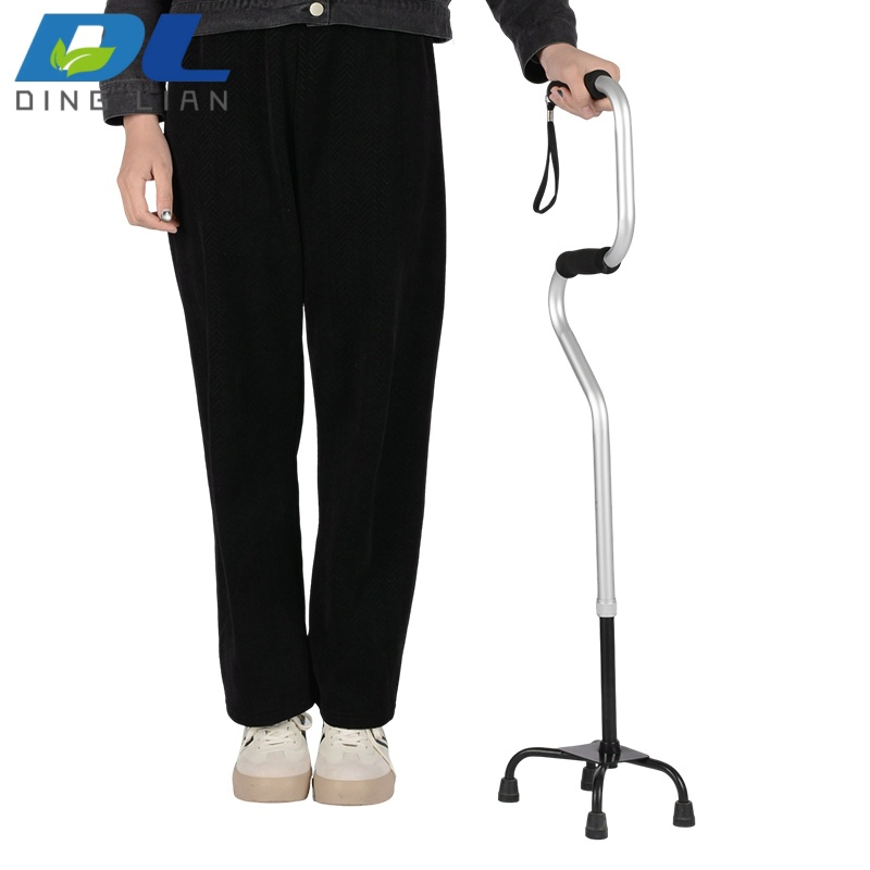 Practical Aluminum Double Curved Multi Purpose Walking Crutches Elbow Support Quadruped Walking Stick Medical Mobility Aid Device