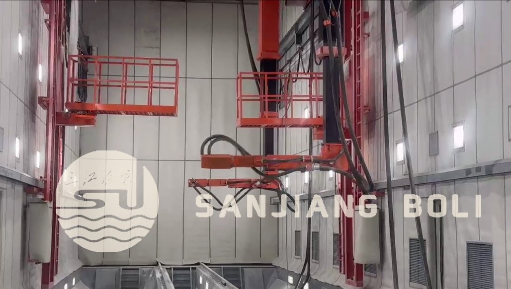 Material-Saving Lightweight Eight-Axis Sandblasting Robot with Spray Gun Heads