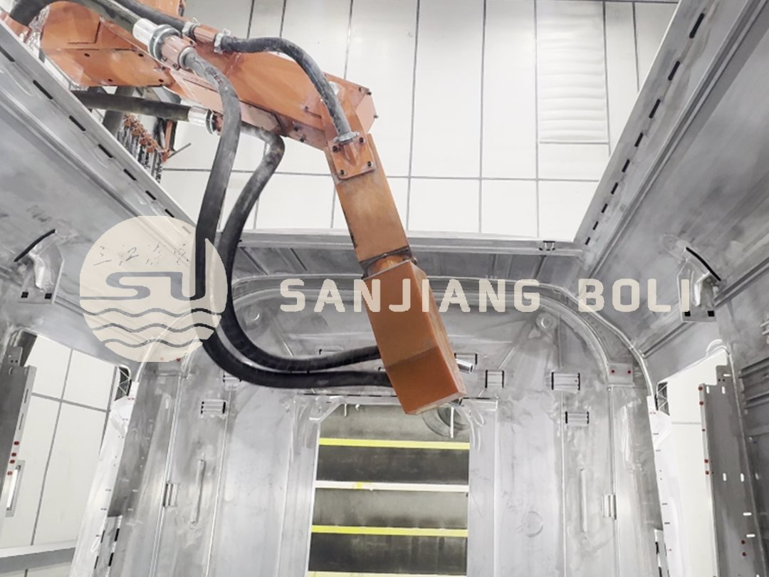 Material-Saving Lightweight Eight-Axis Sandblasting Robot with Spray Gun Heads