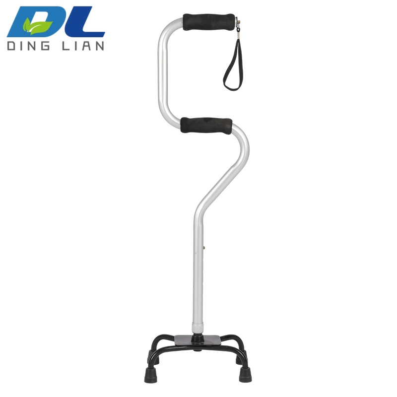 Practical Aluminum Double Curved Multi Purpose Walking Crutches Elbow Support Quadruped Walking Stick Medical Mobility Aid Device