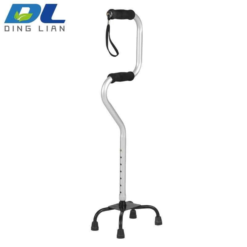 Practical Aluminum Double Curved Multi Purpose Walking Crutches Elbow Support Quadruped Walking Stick Medical Mobility Aid Device