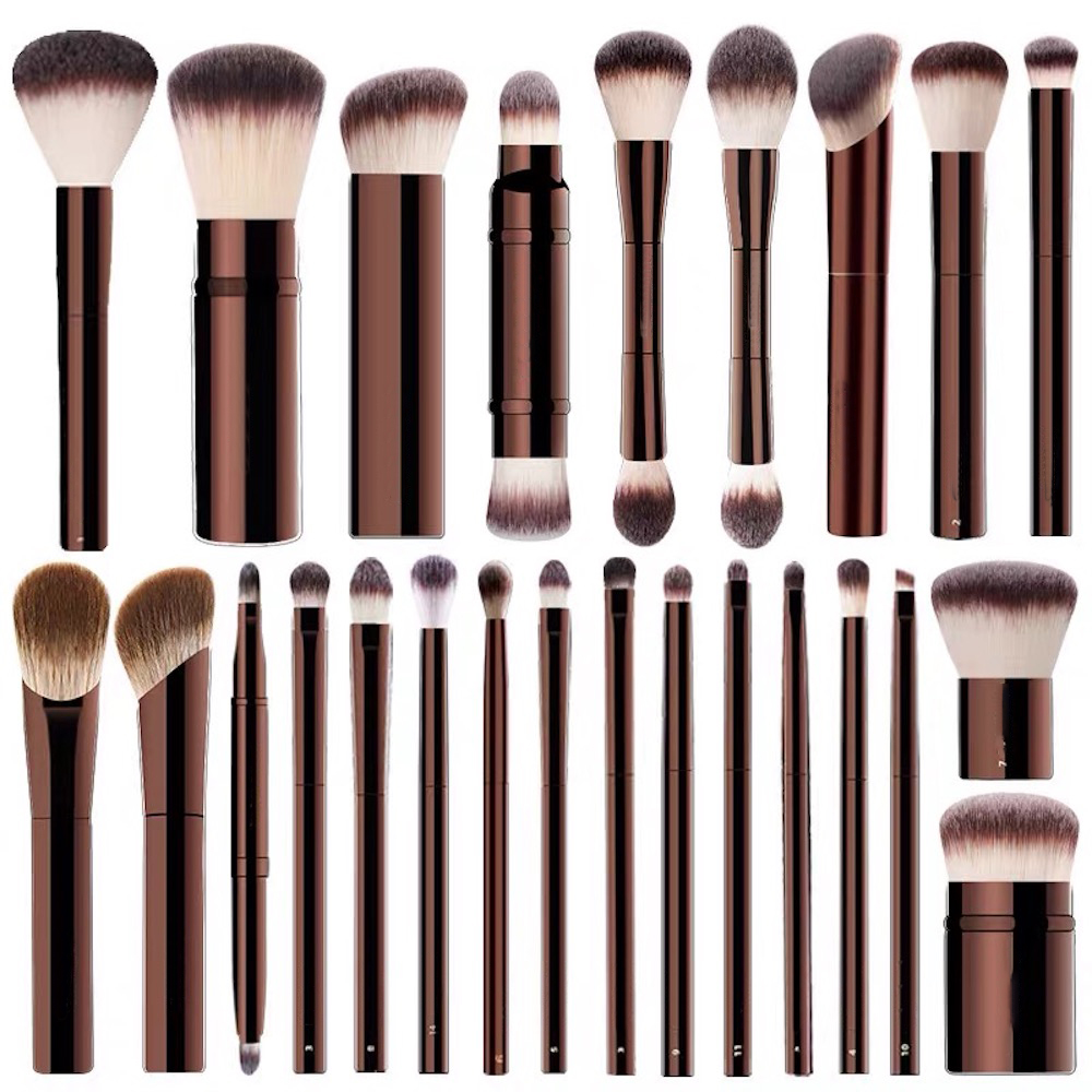 Vegan Luxury Hourglass Makeup Brush Set Soft Synthetic Hair Metal Handle Travel-friendly Foundation Blusher Applicator for Face