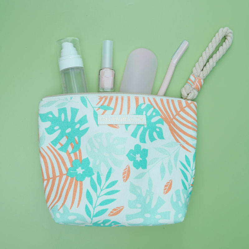 Wholesale Custom Logo Eco Friendly Designer Trendy Recycled Cotton Canvas Travel Women Cosmetic Pouch Makeup Bags Sets With Zipp