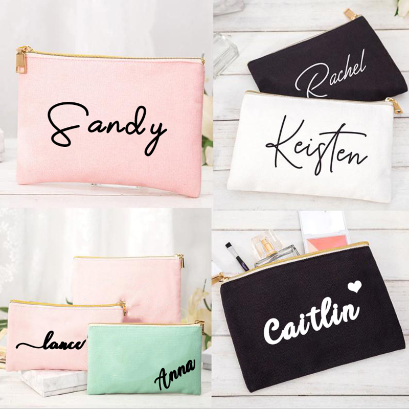 Customized Zipper Makeup Bag Eco-Friendly Cotton Canvas Accessory Pouch Double Sided Cosmetic Bag