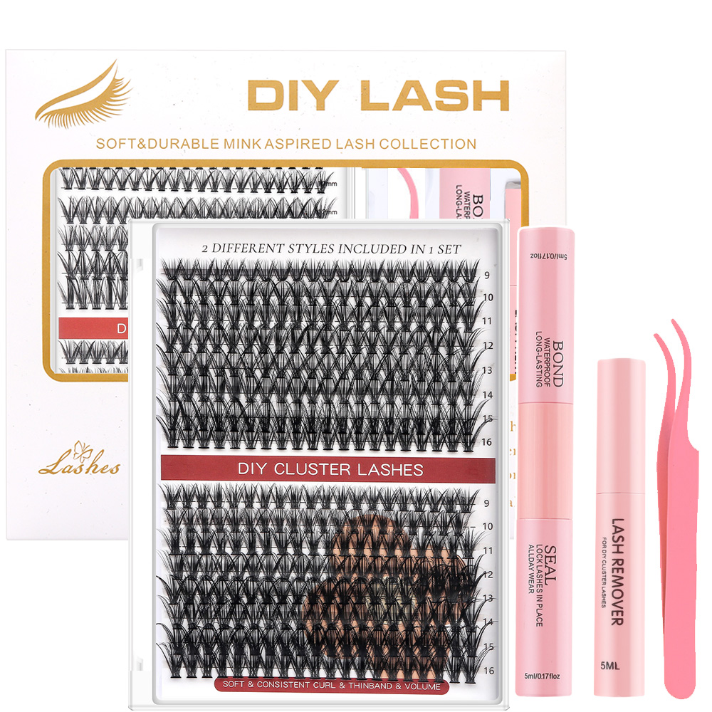 New Design Diy Lash Extension Travel Kit Segment Eyelash Custom Wholesale Diy Cluster Lashes Volume Kit Custom Logo Vendor