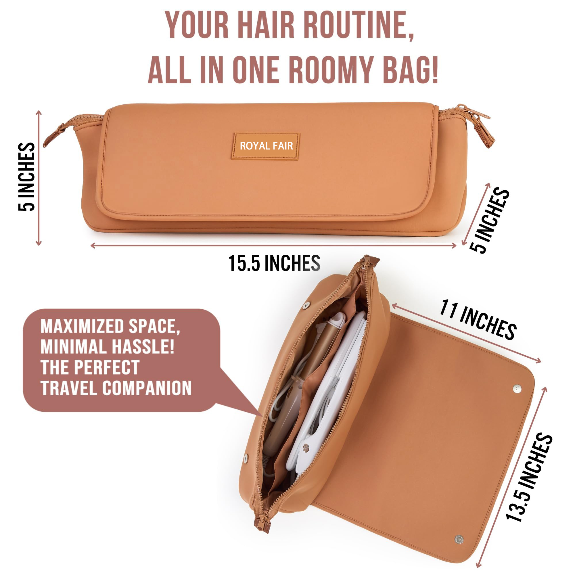 Royal Fair Custom ODM Durable Beauty Neoprene Cosmetic Storage Bag with Curling Irons Travel Organizer Skincare Bag
