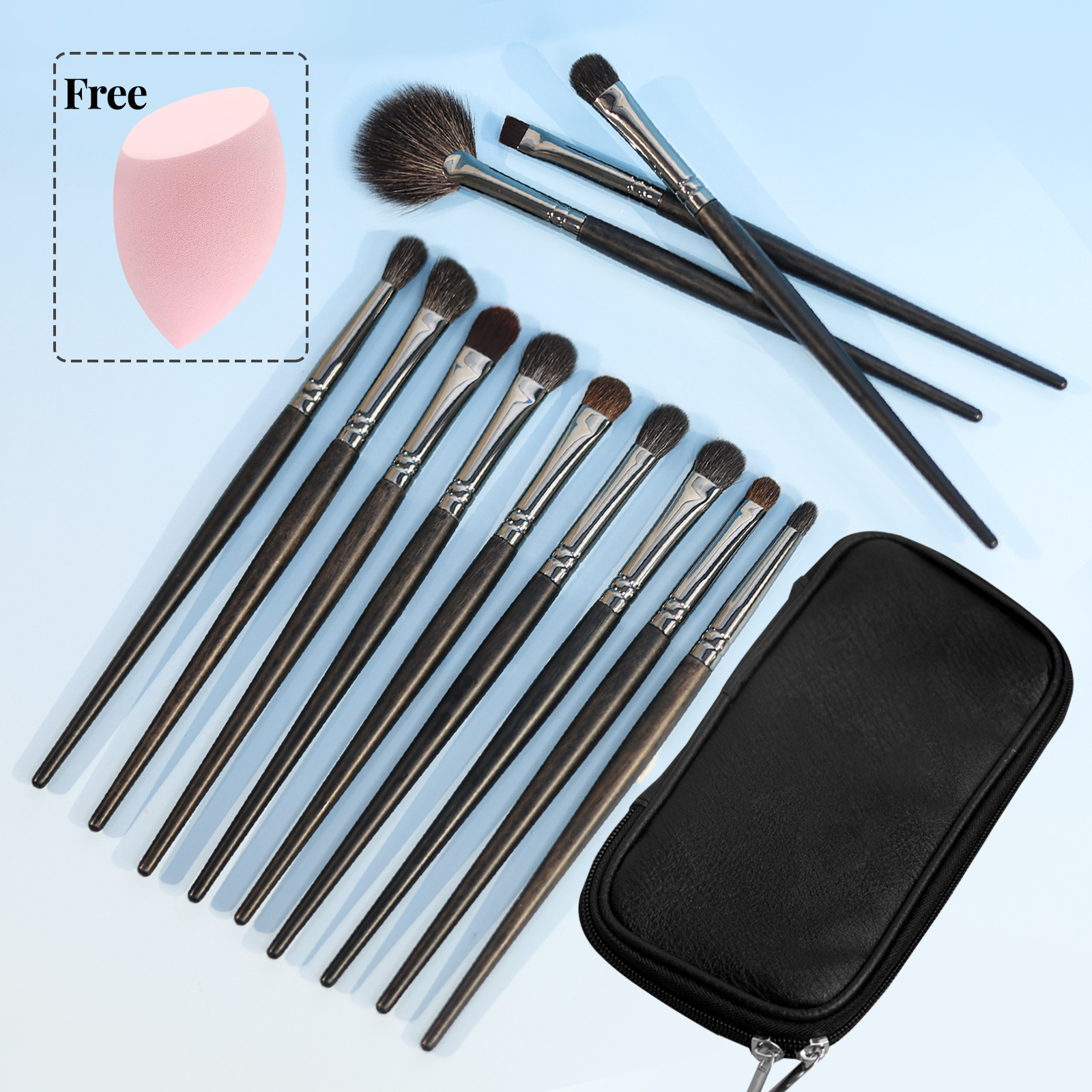 Women Goat Hair Natural Bristle Black Wholesale Private Label Custom High Quality Makeup Brush Set Professional With Case
