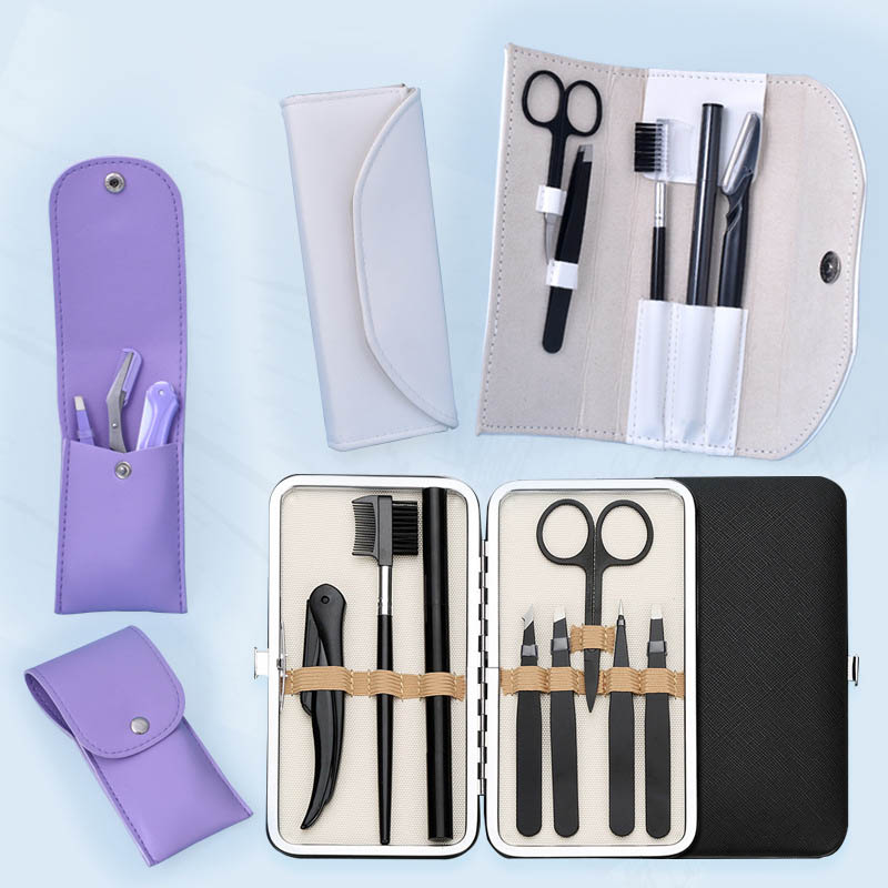 Premium Quality Eyebrow Scissors Kit Eyebrow Tweezers With Buckle Leather Pouch Pack of 3 5 8 Makeup Tools