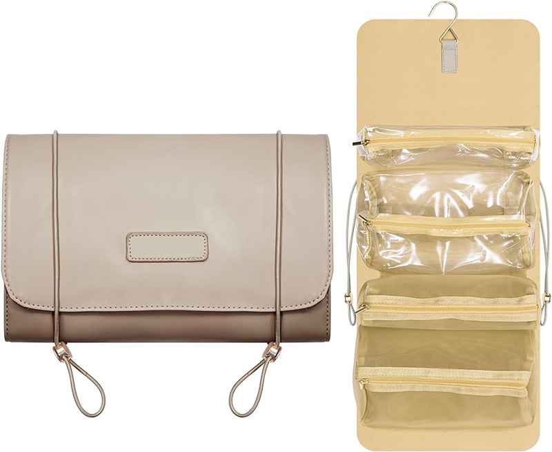 Custom Fashion Leather Travel Toiletry Bag Factory Waterproof 4 in 1 Detachable Cosmetic Bag Roll up Makeup Bag