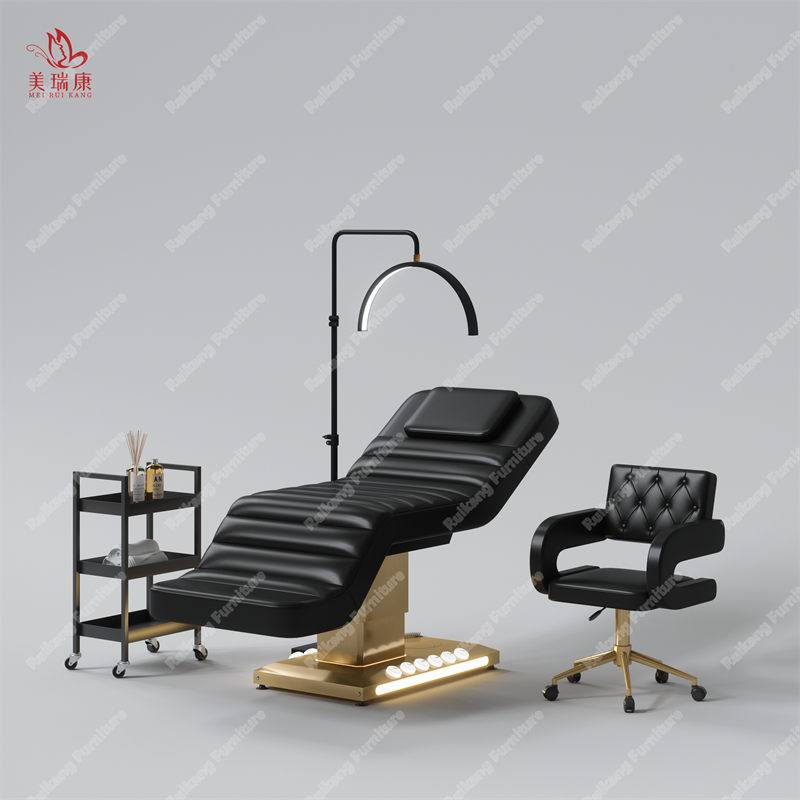 Beauty Salon Esthetician Furniture Gold Base Curve Facial Bed Electric Cosmetic Eyelash Bed Luxury Spa Massage Table Lash Bed