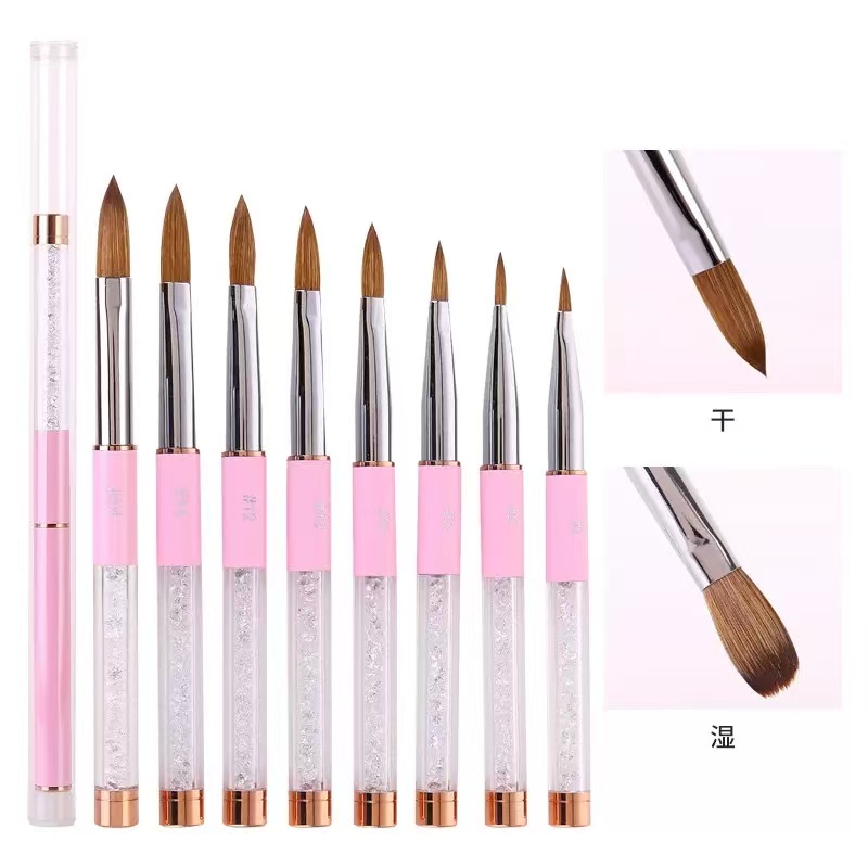 Nail Supplier Custom Logo 100% Pure Kolinsky Hair Nail Brush Metal Handle Acrylic Nail Art #2-16 Acrylic Nail Brush