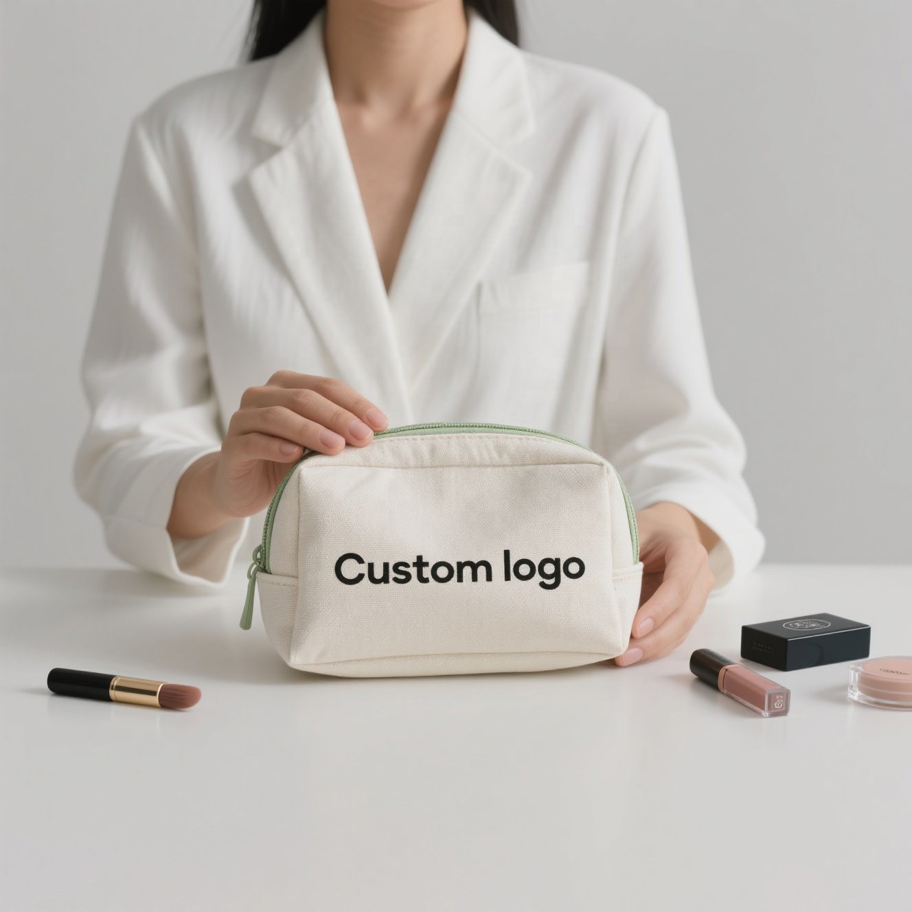 Wholesale Recyclable Design Travel Accessories Cotton Cosmetic Pouch Zipper Canvas Makeup Bag Custom logo