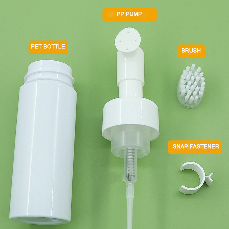 Wholesale Empty 60/100/120/150ml PET Foam Bottle with Silicone Brush, Custom Logo Cosmetic Packaging Container