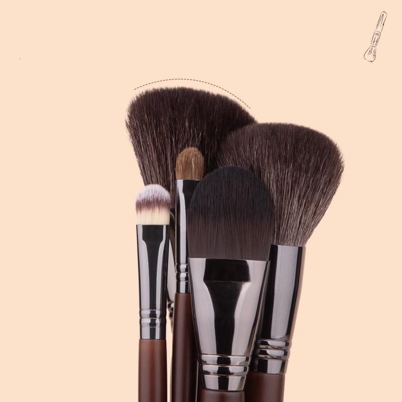 Custom Logo Natural Goat Hair Makeup Brush Set High Quality Smooth Wood Handle Luxury Animal Wool Professional Makeup Brushes