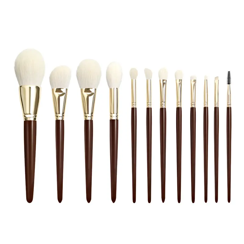 12pcs Natural Hair Makeup Brushes High Quality Goat Hair Cosmetic Brush Set with Wooden Handle Brush Tools Profession Factory