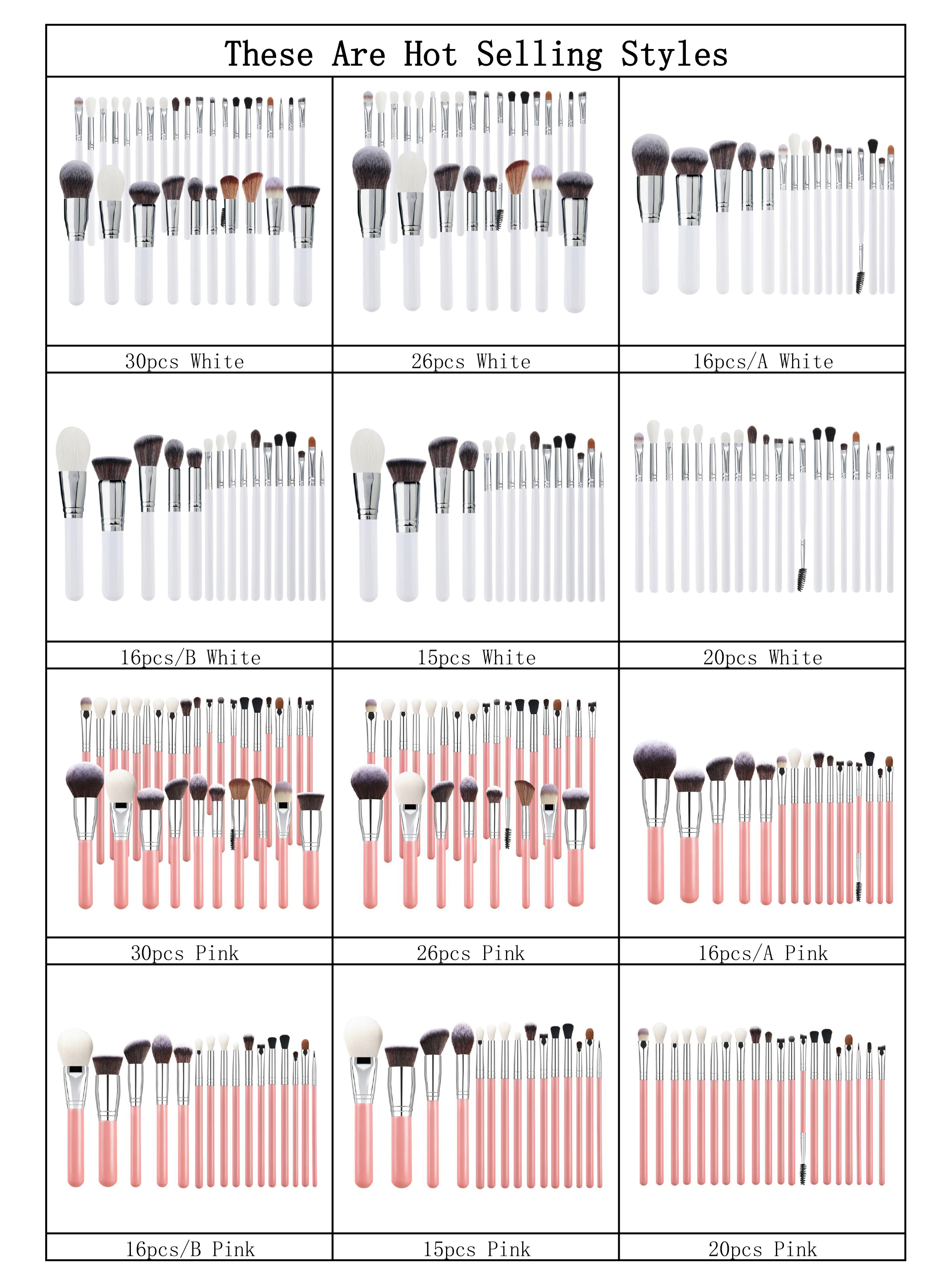 HMU DIY 16pcs 20pcs 26pcs 30pcs Luxury High Quality Professional Vegan Kabuki Eco-friendly Pink White Makeup Brush Set
