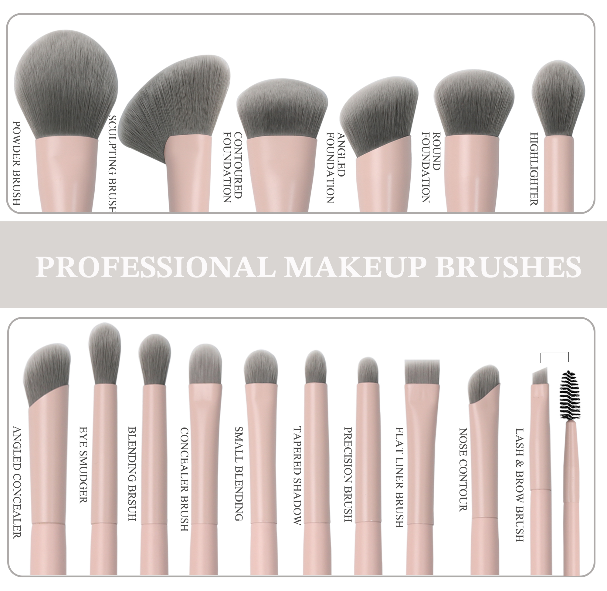EMF Professional Pink Makeup Brush Set 16pcs Soft Vegan Charcoal Bristles Foundation Custom logo Makeup Brushes High Quality