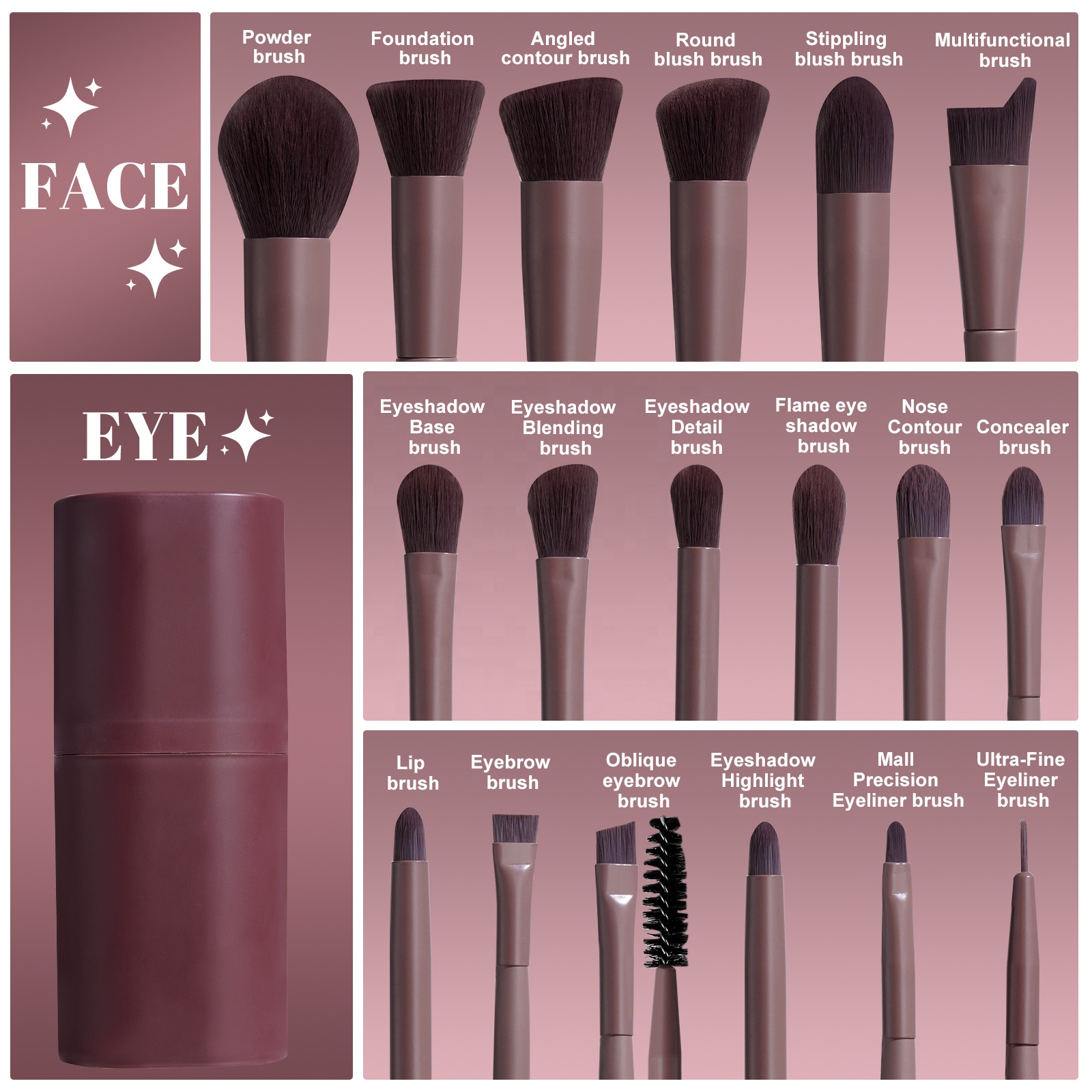 BS-MALL 18pcs Makeup Brushes Set Wholesale Professional Private Label Vegan Synthetic Face Eye Make Up Brushes Custom Logo