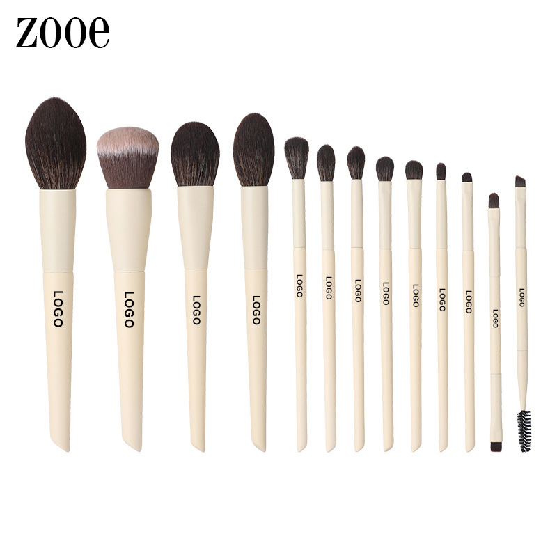 High Quality 13pcs Custom Logo Wood Makeup Brush Set Full Set Of Soft Loose Foundation Blush Eye Shadow Highlighter Brush Set