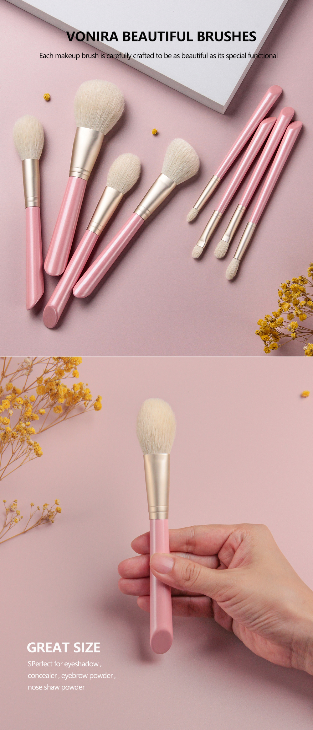 Makeup Artists Brushes Natural Hair Makeup Brushes Set 8 Pcs Goat Hair Professional Cosmetic Brushes Custom Private Label