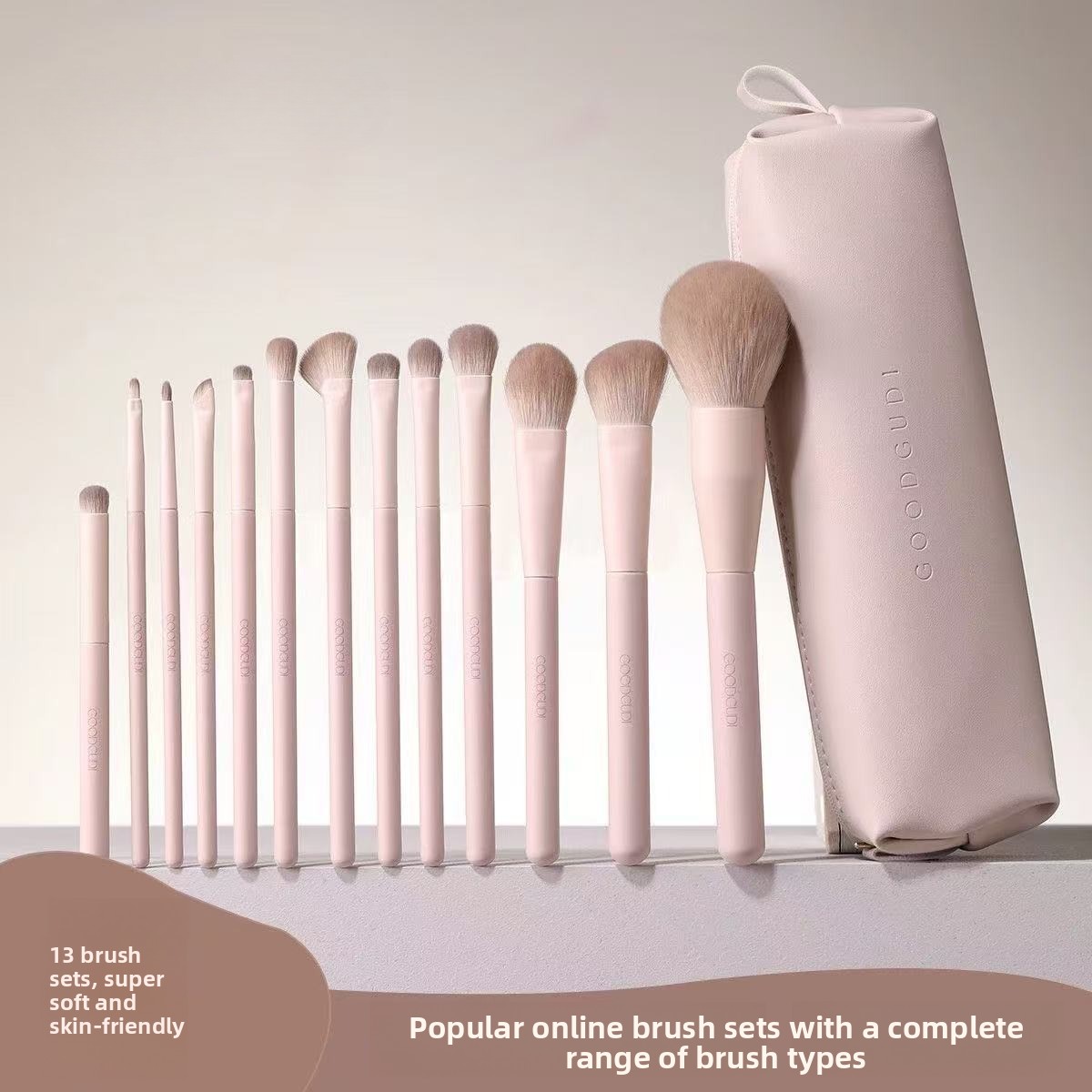 Custom Logo Color 13-Piece Wood Handle Synthetic Fibre Makeup Brush Set for Face &amp; Concealer Application Professional Daily Use